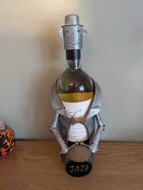 Metal Jazz Drummer Wine Bottle Holder - Silver *BOTTLE NOT INCLUDED*